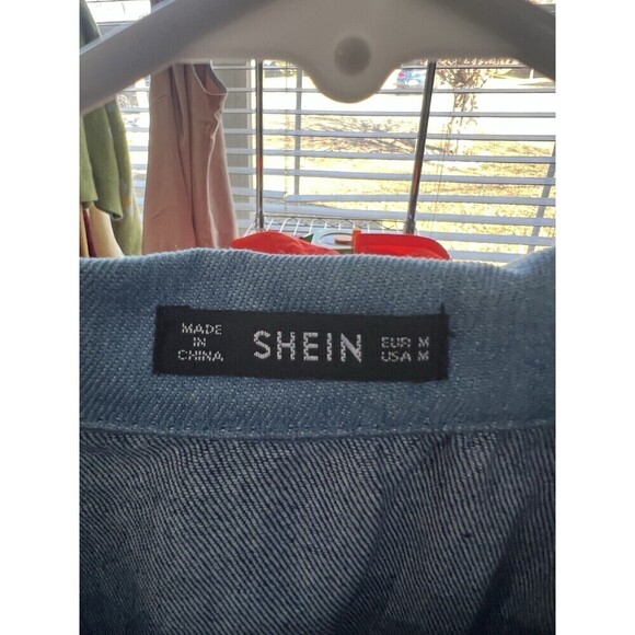 SHEIN Blue Cut And Sew Zip Up Crop Denim Jacket Size Medium Woman's - Picture 2 of 7